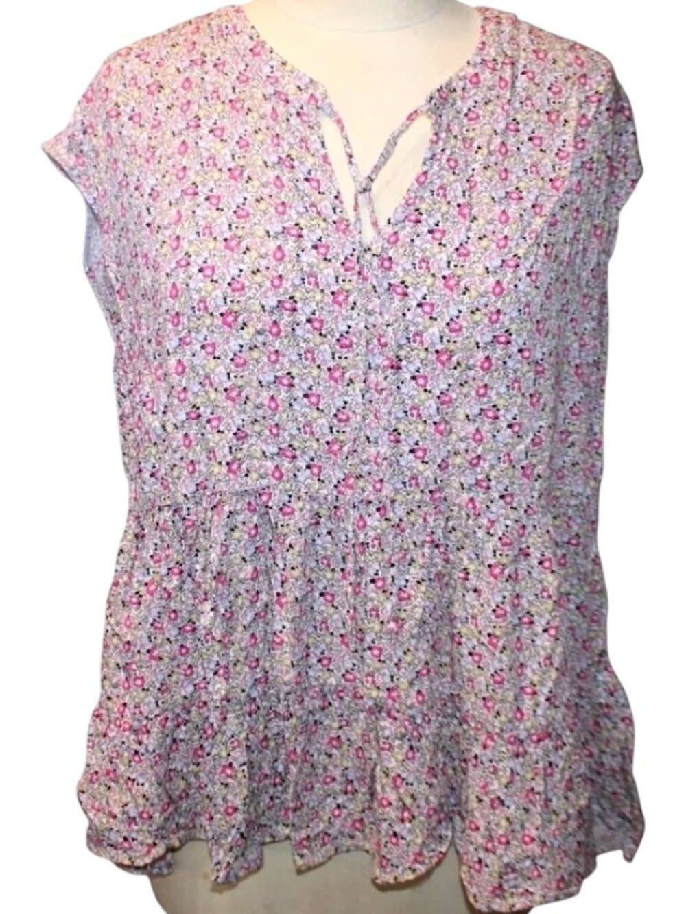 JANE & DELANCEY Babydoll Tiered Top Womens XL Floral Cottagecore Flowy Peplum
